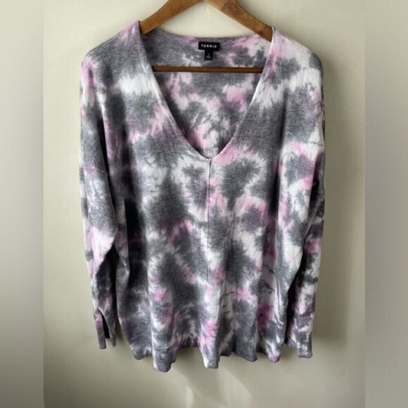 Torrid Pullover Drop Shoulder Sweater tie dye super soft lightweight v-neck 1X - Picture 3 of 10